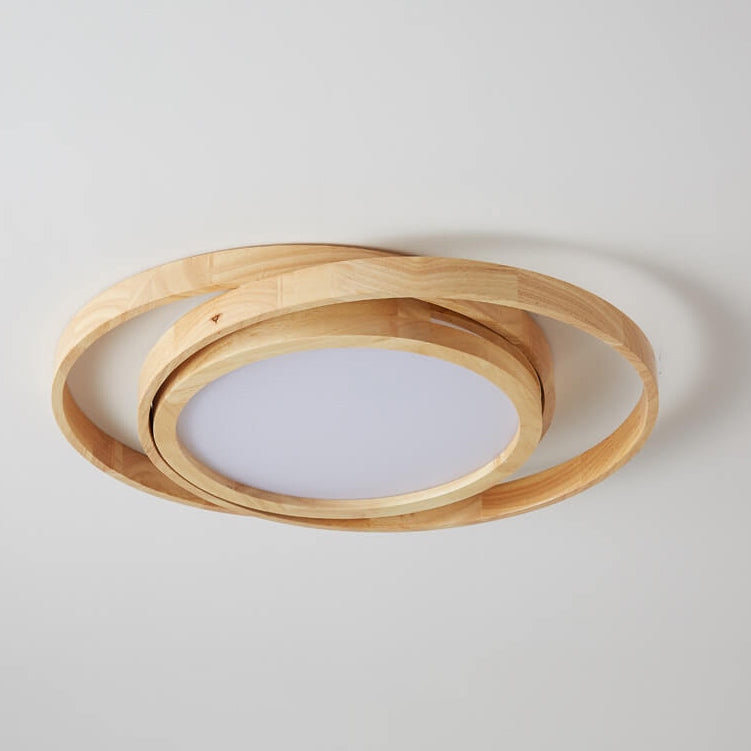 Minimalist Log Wooden Circle Ring LED Flush Mount Ceiling Light