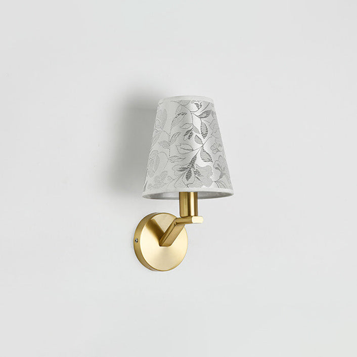 Luxury Floral Patterned Fabric Brass 1-Light Wall Sconce Lamp