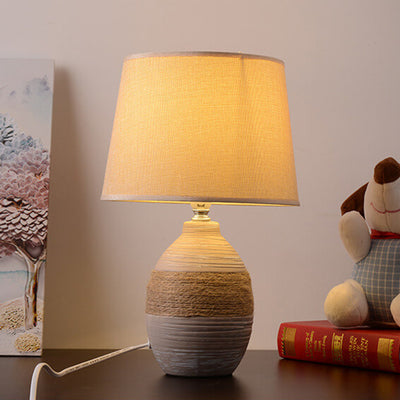 European Style Twine Fabric Ceramic Base 1-Light Table Lamp