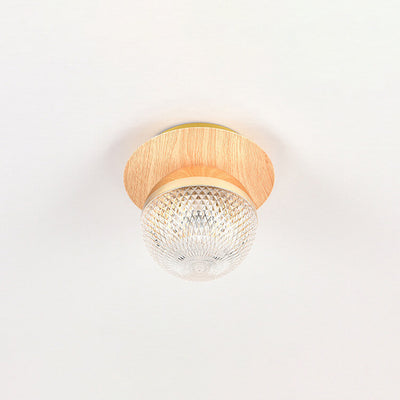 Japanese Minimalist Glass Iron Woodgrain 1-Light Semi-Flush Mount Ceiling Light