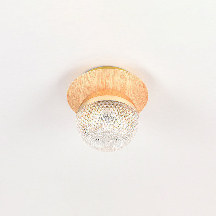 Japanese Minimalist Glass Iron Woodgrain 1-Light Semi-Flush Mount Ceiling Light