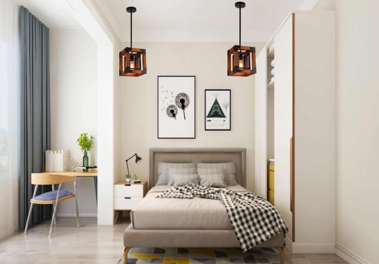 Wooden Square 1-Light Square Pendant Light
