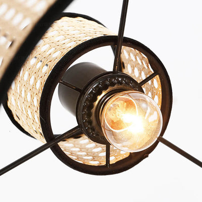 Japanese Minimalist Round Plum PVC Rattan 1-Light Pendant Light