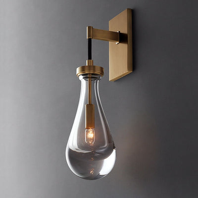 Moderne minimalistische Tropfenform transparente Vollkupfer-Kristall 1-Licht Wandleuchte 