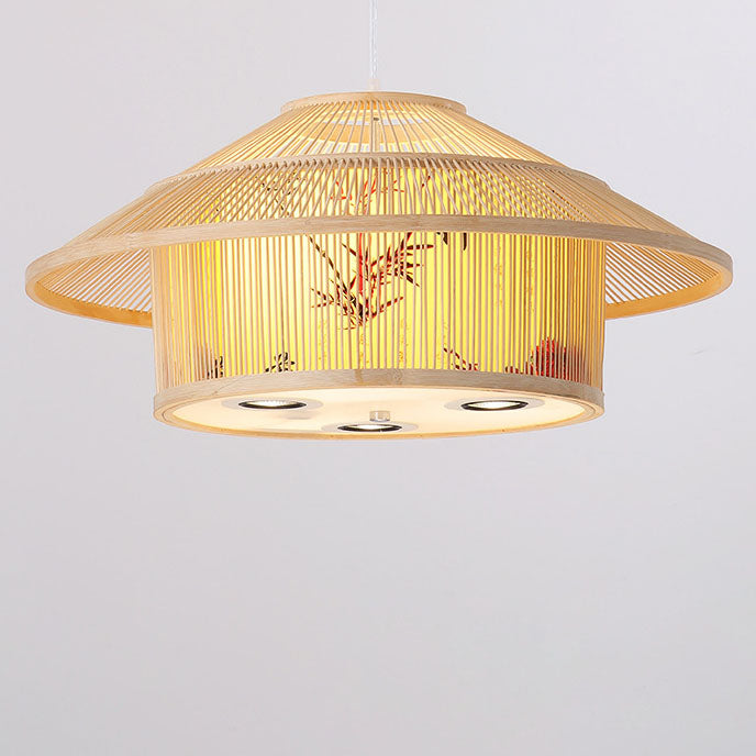 Moderner chinesischer Laternenhut aus Bambus, 2/6-Licht-Kronleuchter 