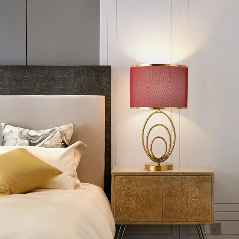 Lampe de table moderne minimaliste en tissu imitation cuivre à 1 lumière 