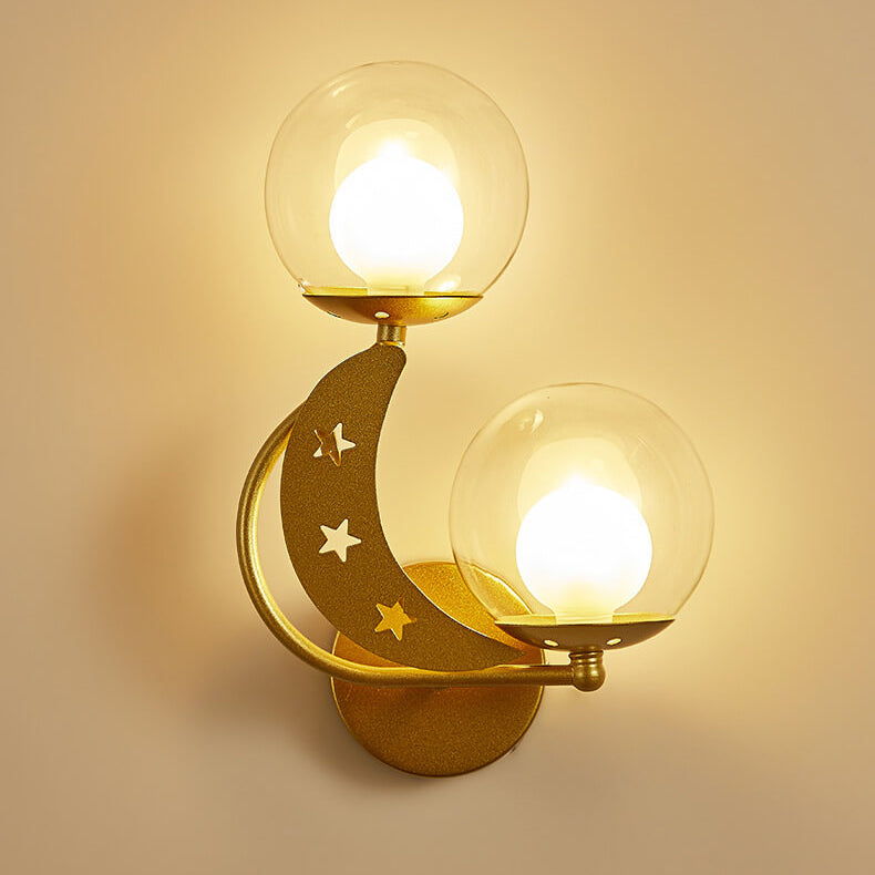 Nordic Creative Glass Globe Lampshade Moon Star Decoration Design 2-Light Wall Sconce Lamp