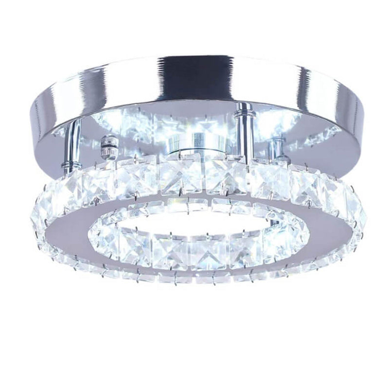 Modern Minimalist Round Crystal Mirror Stainless Steel LED Flush Mount Ceiling Light