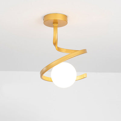 Modern Creative Glass Orb Curve 1-Light Semi-Flush Mount Ceiling Light