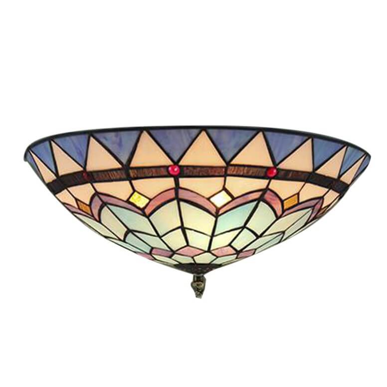 Traditional Vintage Mediterranean Stained Glass Dome 3-Light Flush Mount Ceiling Light For Living Room