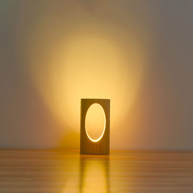 Lampe de table USB à colonne rectangulaire en bois massif japonais, veilleuse LED 