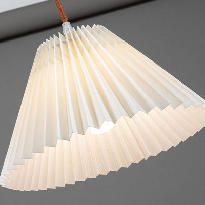Japanese Minimalist Pleated Solid Wood Fabric 1-Light Pendant Light