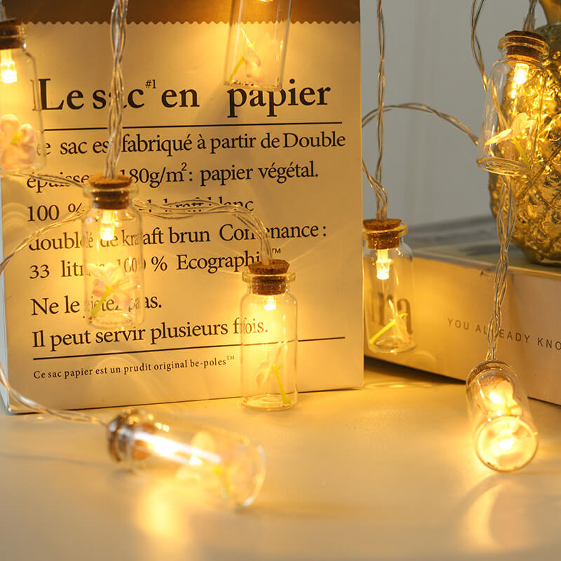 Lumière de chaîne décorative à LED de Noël avec bouteille à souhaits, arbre, neige et boîtier à piles 