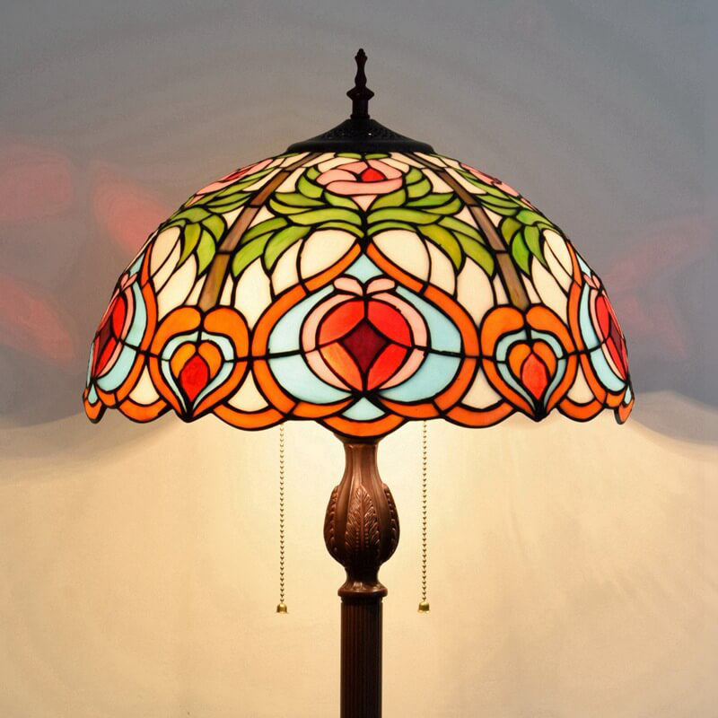 Tiffany Europäischer Pfirsichherz-Buntglas 2-Licht Stehlampe 