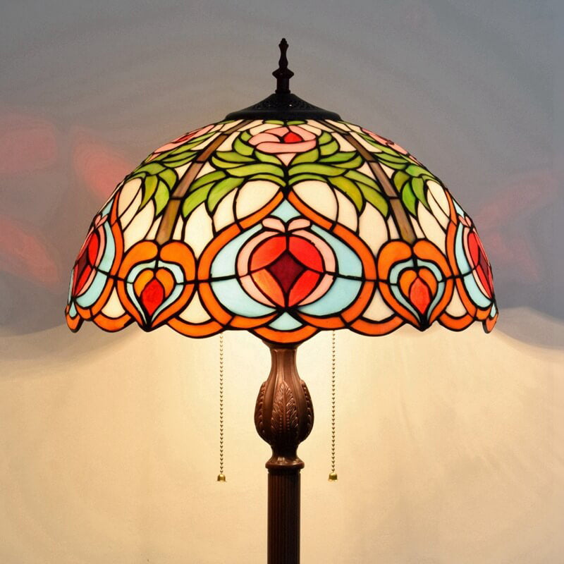 Tiffany European Peach Heart Buntglas-Stehlampe mit 2 Leuchten 