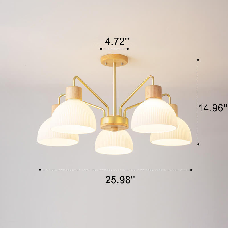 Nordic Vintage Holzglas-Kuppelschirm 3/5 Licht Kronleuchter 