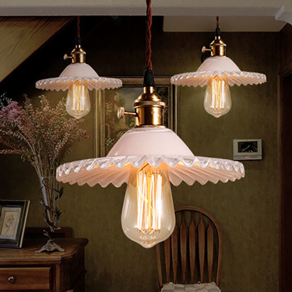 European Vintage Rustic Glass Copper 1-Light Pendant Light