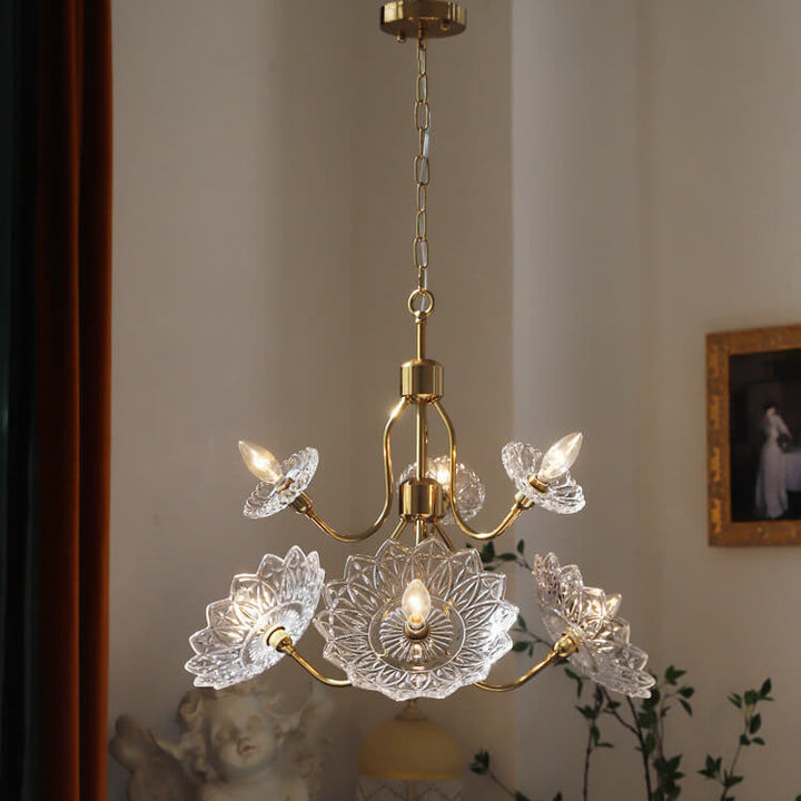 Lámpara de Araña de Vidrio con Mariposa y Flores Vintage Francesas de 4/6 Luces 