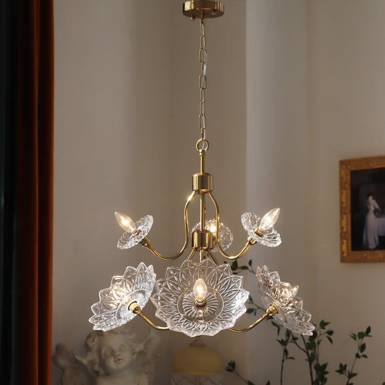 French Vintage Flower Butterfly Glass  4/6 Light Chandelier