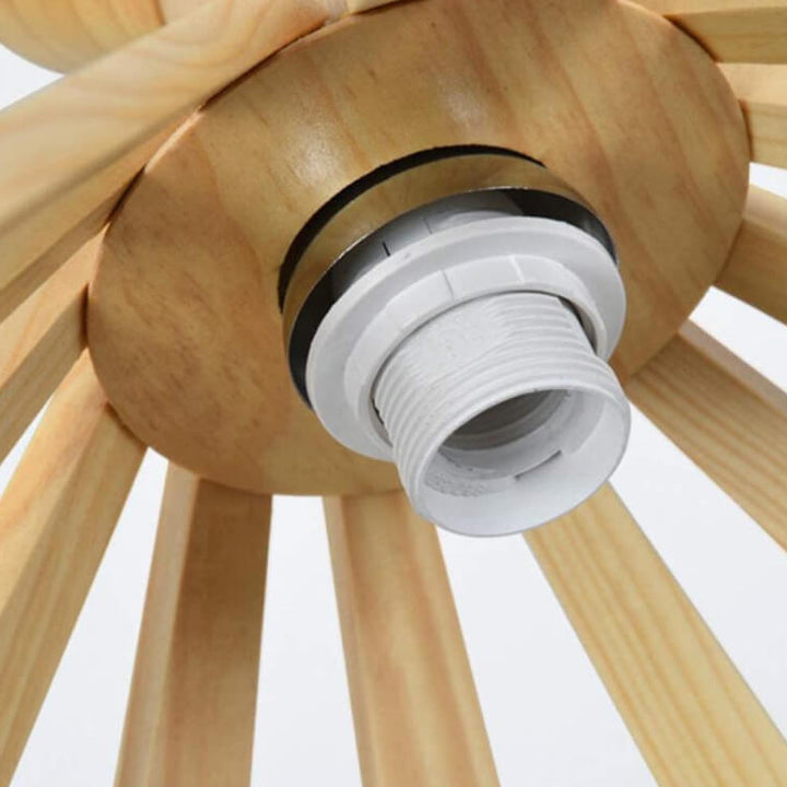 Traditional Japanese Round Wood 1-Light Pendant Light For Bedroom