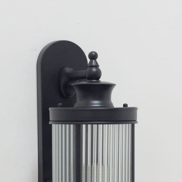 Lampe murale moderne chinoise cylindrique en verre et fer pour extérieur, 1 lumière, étanche 