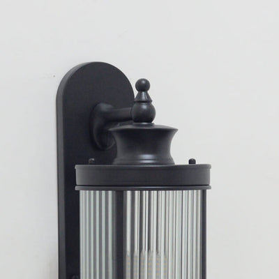 Moderne chinesische zylindrische Glaseisen wasserdichte 1-Licht-Wandleuchte für den Außenbereich 