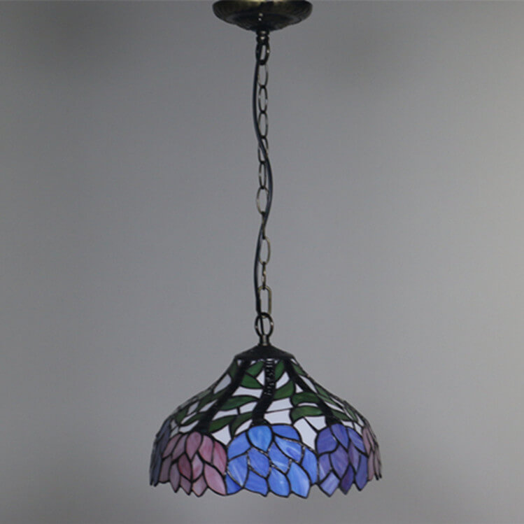 Vintage Tiffany Blossom Blume Glasmalerei Kuppel 1-Licht Pendelleuchte