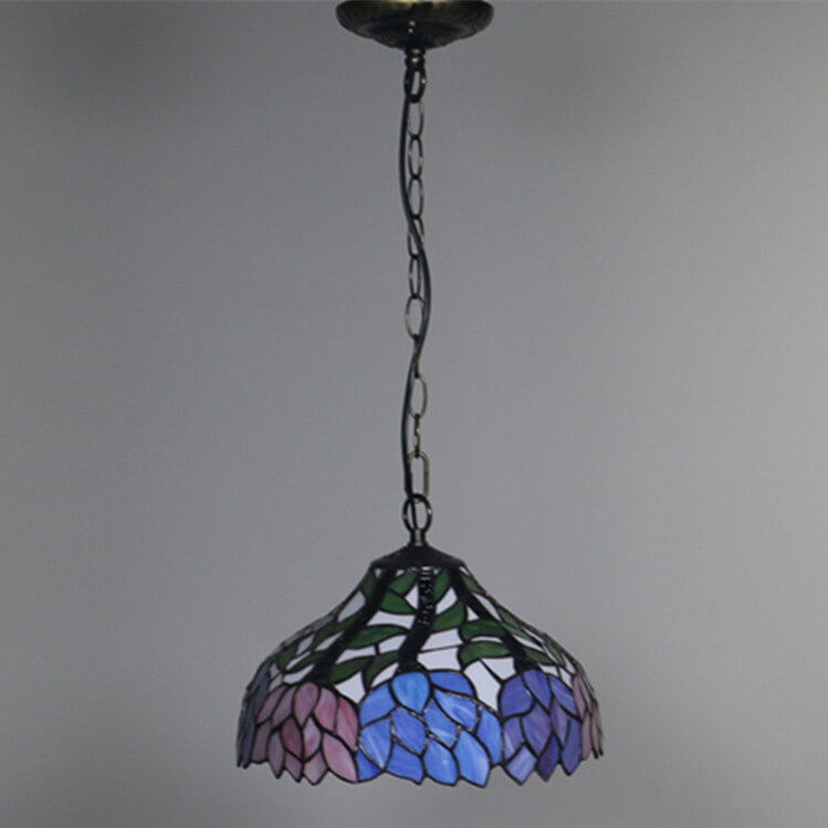 Vintage Tiffany Blossom Flower Stained Glass Dome 1-Light Pendant Light