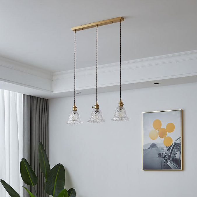 Contemporary Nordic Textured Copper Glass Flowers 1/3 Light Island Light Chandelier For Living Room