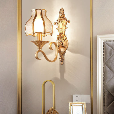 European Light Luxury Vintage All Brass Glass 1/2-Light Wall Sconce Lamp