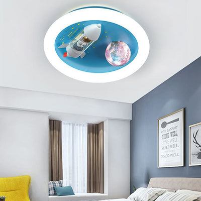 Modern Cartoon Spaceship Planet LED Kids Flush Mount Ceiling Light