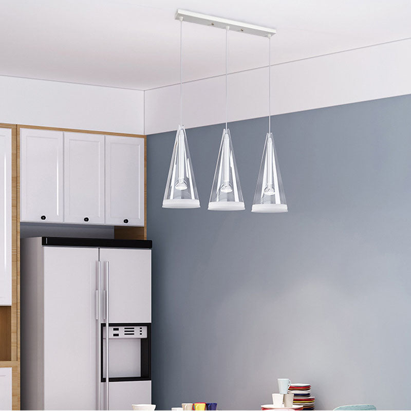 Moderno Minimalista Puro Blanco Claro Cono de Vidrio 1/3-Luz Isla Lámpara de Araña 
