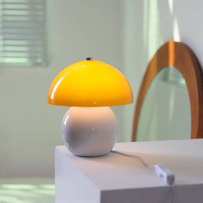 Vintage Cream Glass Mushroom Ceramic Dome LED Table Lamp