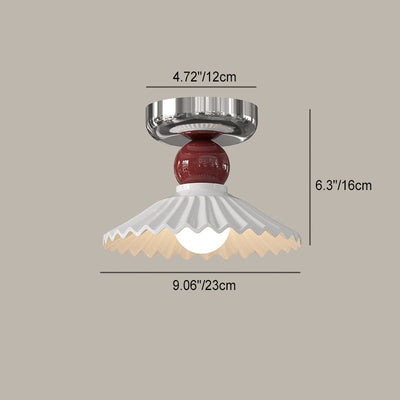 Modern Cream Round Lace Iron Ceramic 1-Light Semi-Flush Mount Ceiling Light