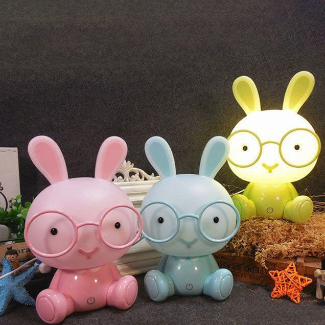 Lampe de table LED USB avec lumière de nuit, lapin créatif avec lunettes 