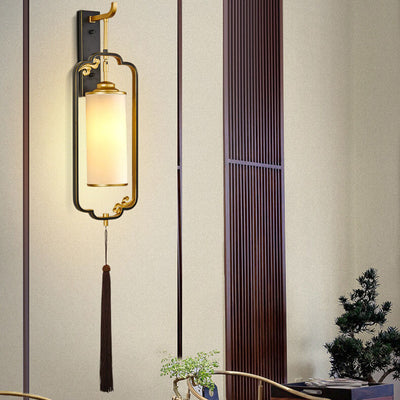 Modern Chinese Brass Glass Column 1-Light Wall Sconce Lamp