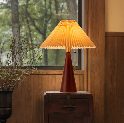 Japanese Minimalist Vintage Pleated Wooden Fabric LED Table Lamp