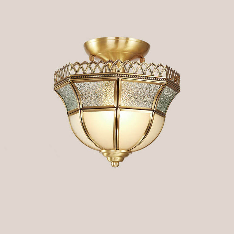 Modern Luxury Glass Brass Bowl Shape Lace Design 1-Light Semi-Flush Mount Ceiling Light