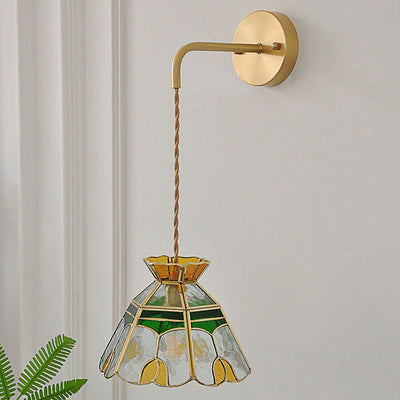 Vintage Stained Handmade Glass Tulip Cone 1-Light Wall Sconce Lamp