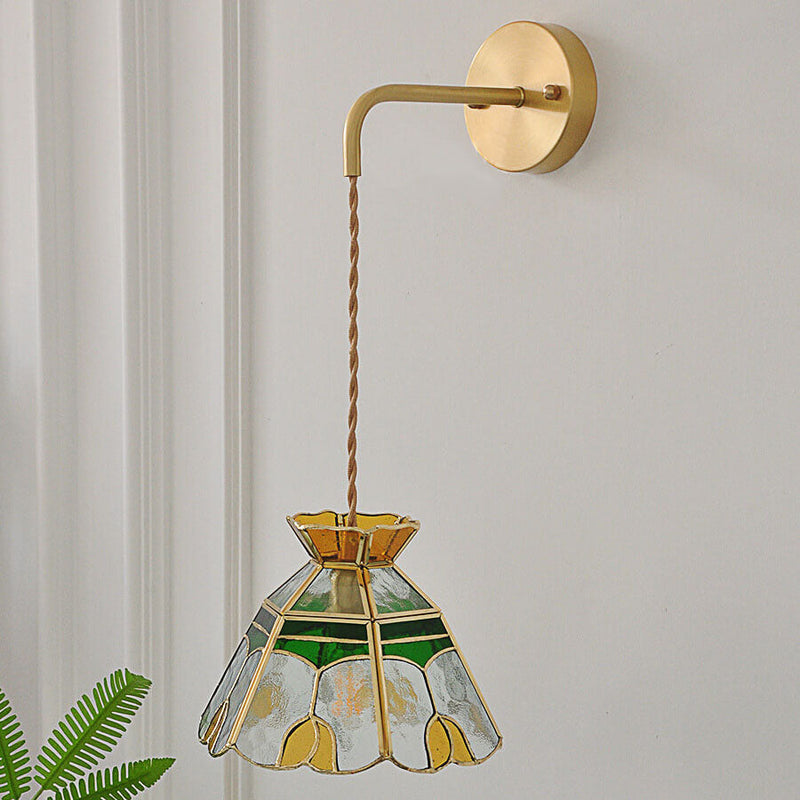 Vintage Tulip Cone 1-Licht-Wandleuchte aus Buntglas 