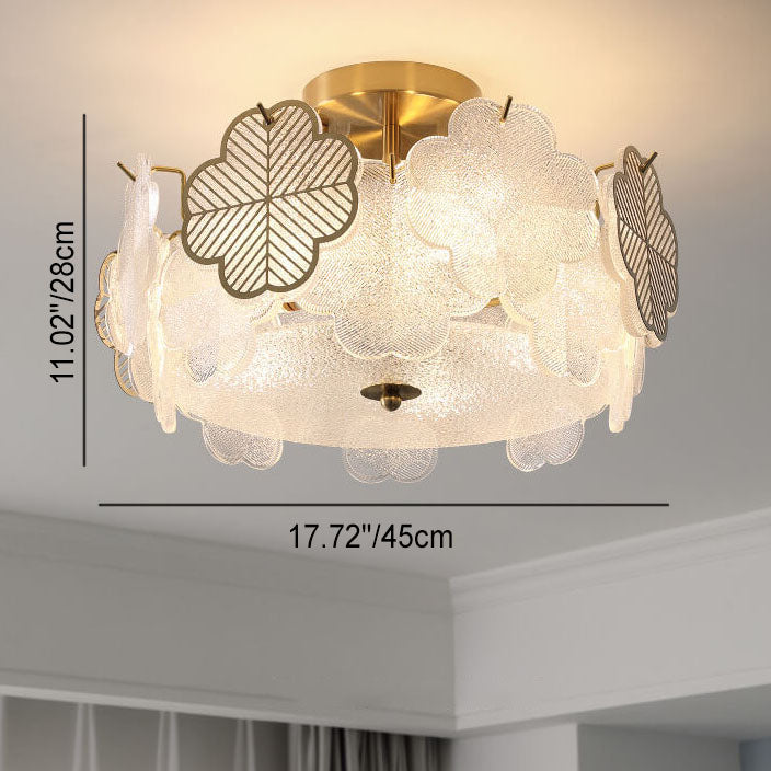 Traditional French Floral Glass Round Hardware 5/8 Light Semi-Flush Mount Ceiling Light for Living Room