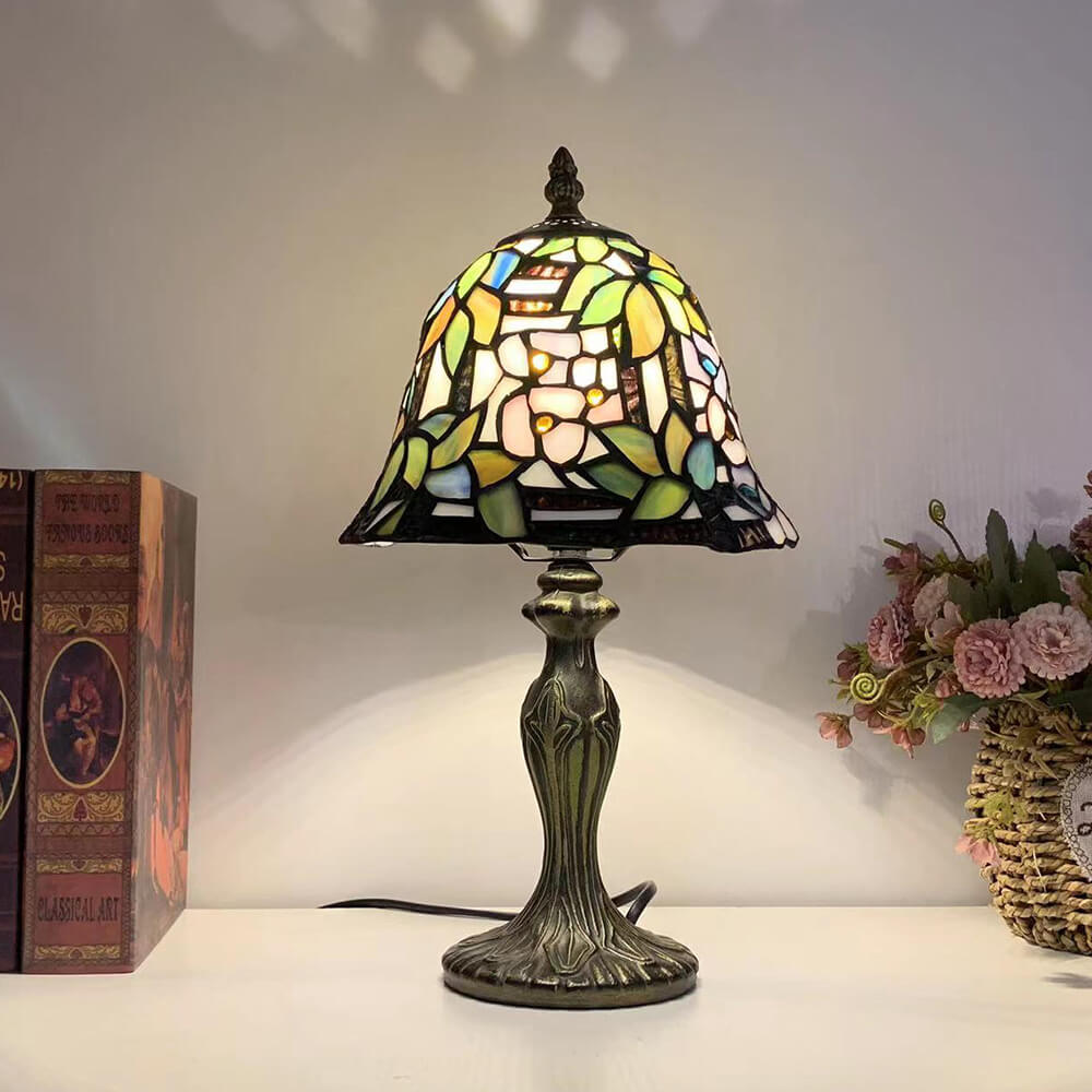Tiffany Einfache Blumenbecher-Legierung Buntglas 1-Licht Tischlampe 