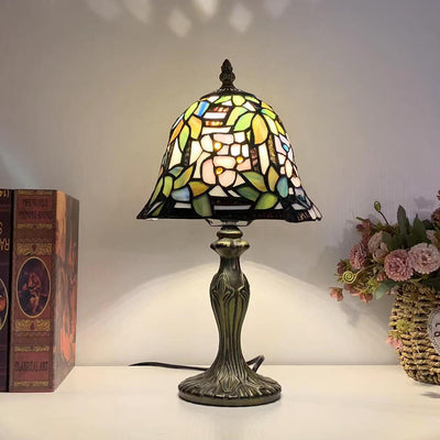 Tiffany Simple Flower Cup Alloy Stained Glass 1-Light Table Lamp