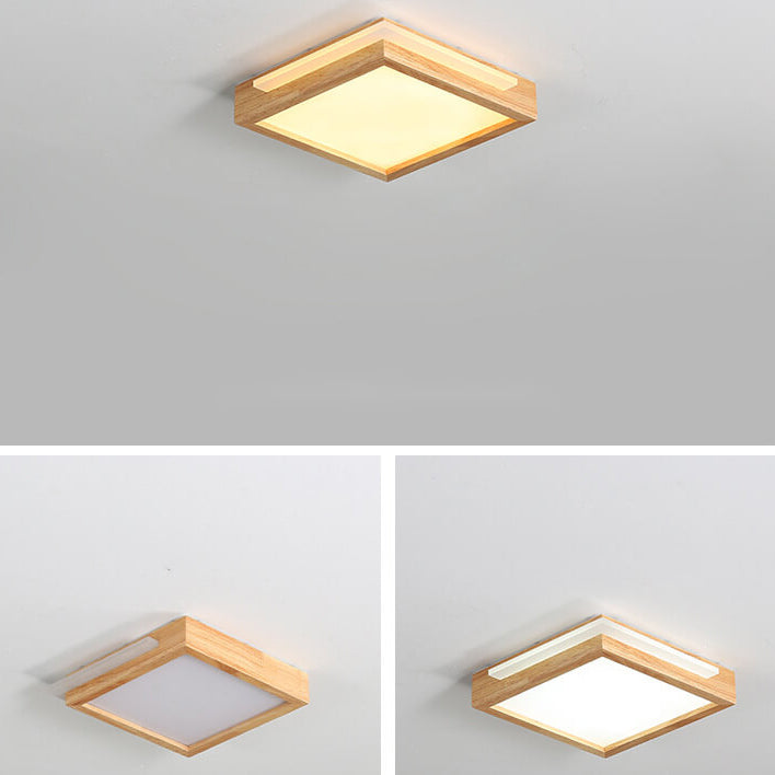 Nordic Simple Solid Wood Square LED Flush Mount Light
