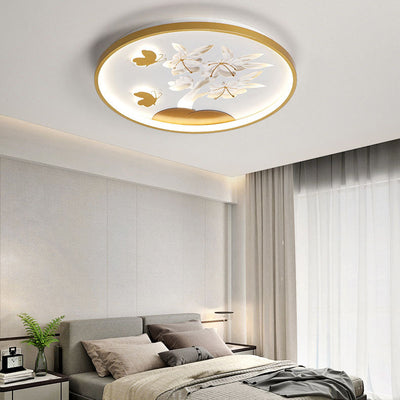Modern Minimalist Round Butterfly Iron Aluminum Acrylic LED Flush Mount Ceiling Light for Living Room