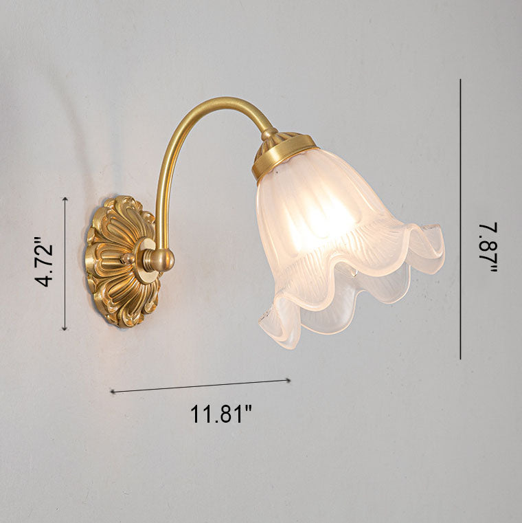 European Vintage Floral Copper Glass 1-Light Wall Sconce Lamp