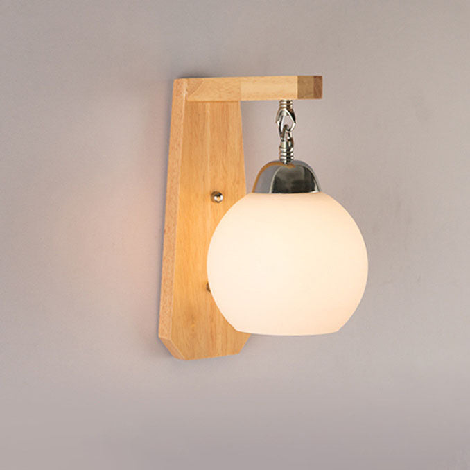 Nordic Minimalist Rustic Wooden Glass 1-Light Wall Sconce Lamp