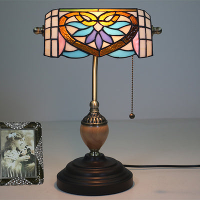 Tiffany Mediterranean Heart Stained Glass Bank 1-Light Table Lamp