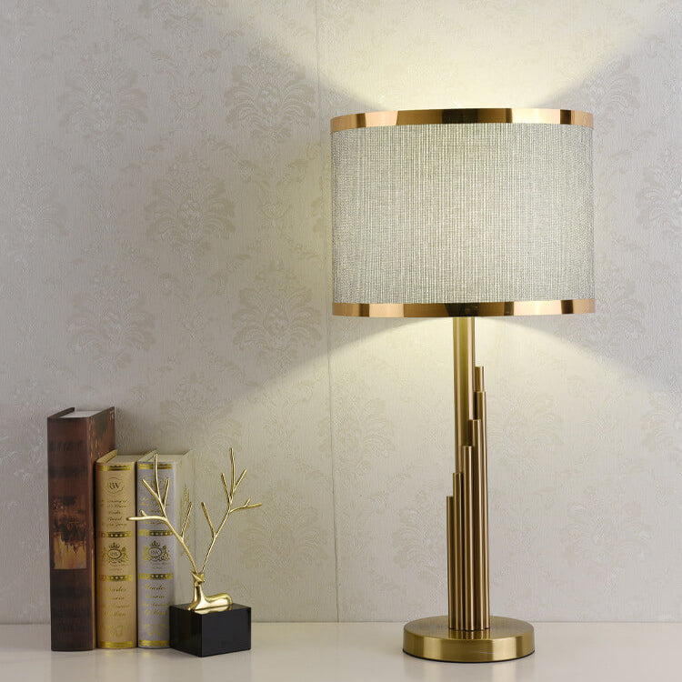 Lámpara de mesa de 1 luz con diseño cilíndrico simple de lujo ligero y moderno de tela 