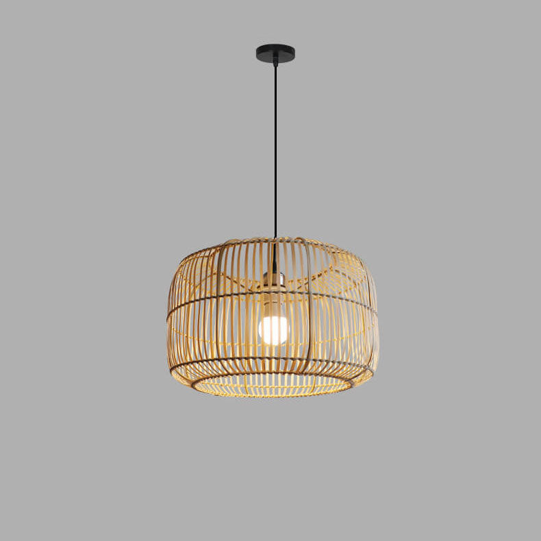 Chinese Minimalist Rustic Bamboo Art 1-Light Pendant Light